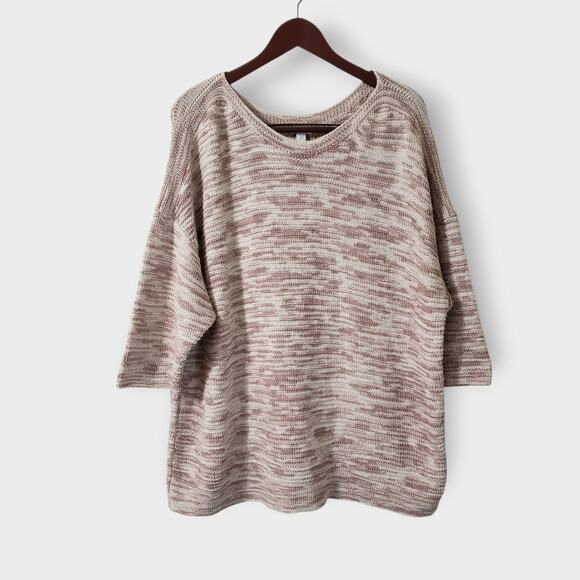 Pure Jill Plus Sz 2X Marled Textured Knit Tunic Sweater Boatneck Casual Neutral - Picture 1 of 10